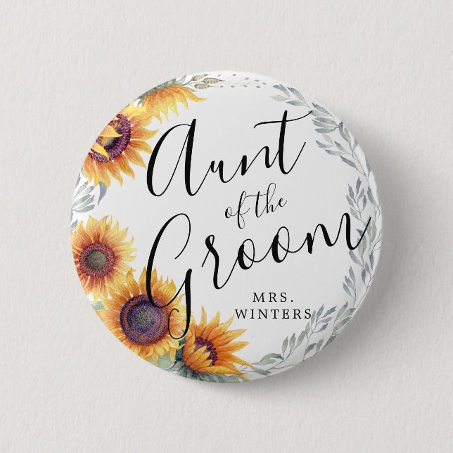 Aunt of the Groom | Sunflower Florals Wedding 6 Cm Round Badge (Front)