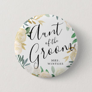 Aunt of the Groom   White Rose Bouquet Wedding 6 Cm Round Badge
