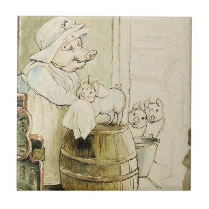 Aunt Pettitoes and Three Piglets by Beatrix Potter Ceramic Tile