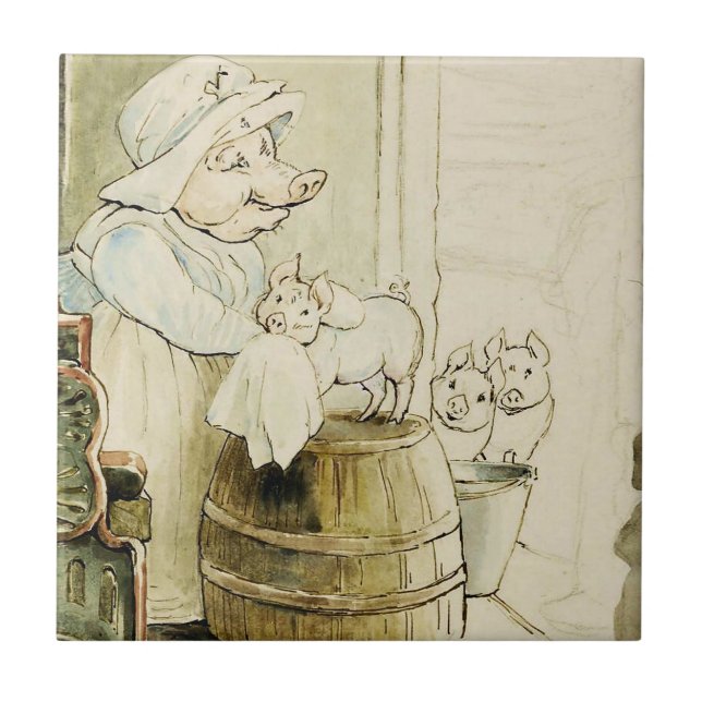 Aunt Pettitoes and Three Piglets by Beatrix Potter Ceramic Tile (Front)