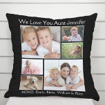 Aunt Photo Collage Black Cushion<br><div class="desc">Give the world's best aunt a fun custom photo gift. This black throw pillow features a 6 photo collage of her nieces,  nephews,  family,  etc.,  their names and "We Love You" or "I Love You" and whether she is called "Auntie, " "Tia, " etc.,  in modern white typography.</div>