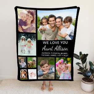 Aunt Photo Collage Black Fleece Blanket