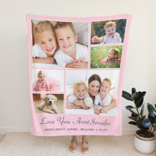 Aunt Photo Collage Pink Sherpa Blanket