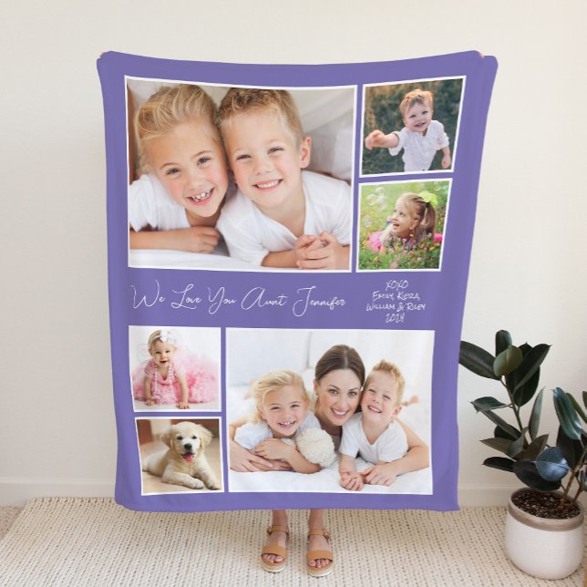 Aunt Photo Collage Purple Fleece Blanket (Creator Uploaded)