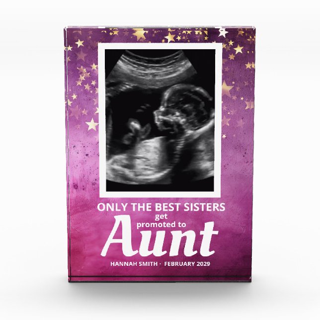 Aunt Pregnancy Announcement Baby Girl Ultrasound Photo Block (Front)
