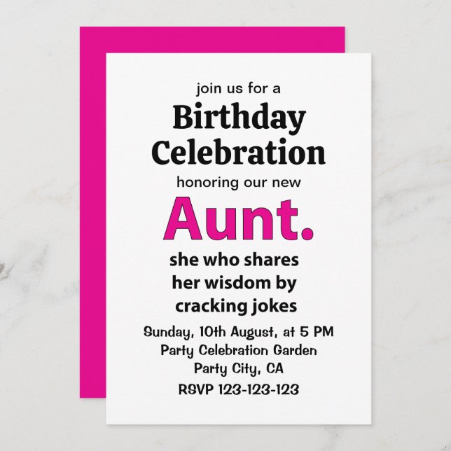 Aunt Quote Aunt Birthday Invitation (Front/Back)