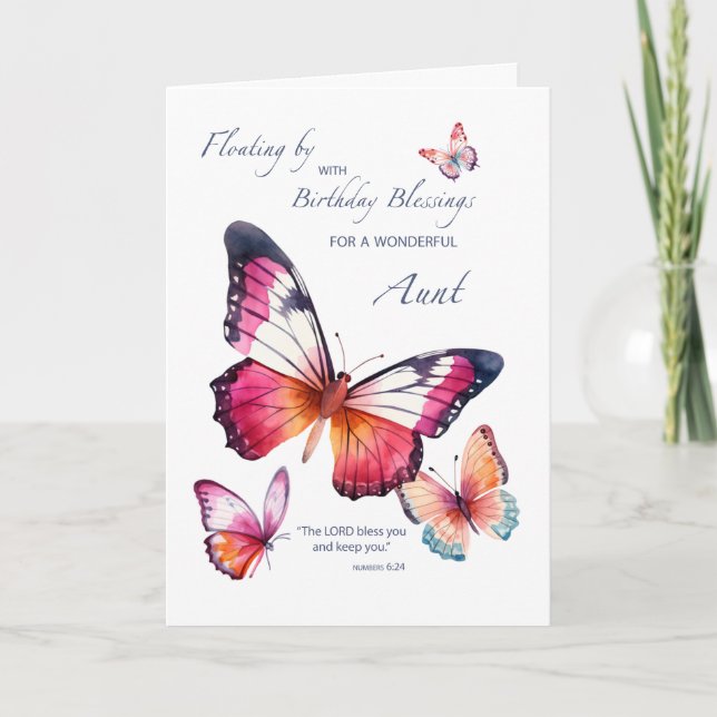 Aunt Religious Birthday to Watercolor Butterflies Card (Front)