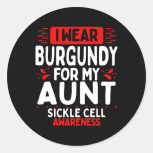 Aunt Sickle Cell Awareness Family Burgundy Ribbon Classic Round Sticker