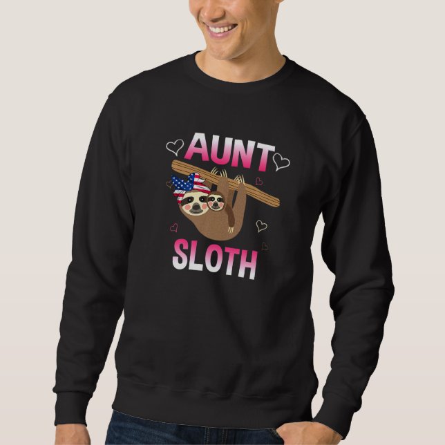 Aunt Sloth Us Flag Patriotic Sloth For Womens Sweatshirt (Front)