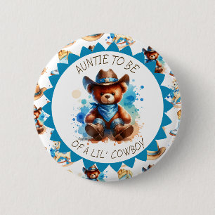 Aunt to be Cowboy Teddy Bear Boy's Baby Shower 6 Cm Round Badge