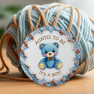 Aunt To Be Crochet Teddy Bear Baby Shower 6 Cm Round Badge