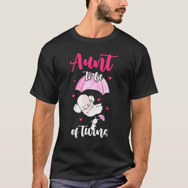 Aunt To Be Of Twins Niece And Nephew Elephant Umbr T-Shirt (Front)