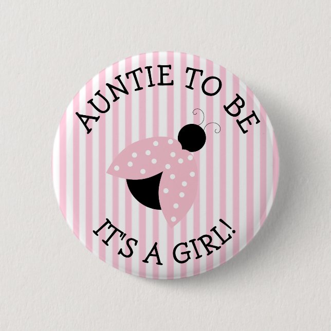 Aunt To Be Pink Ladybug Baby Shower Button (Front)