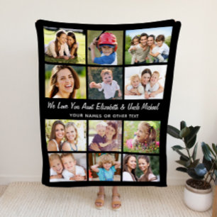 Aunt Uncle 12 Photo Collage Black Fleece Blanket