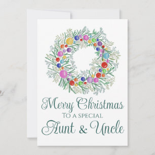 Aunt & Uncle colourful Christmas Wreath Holiday Card