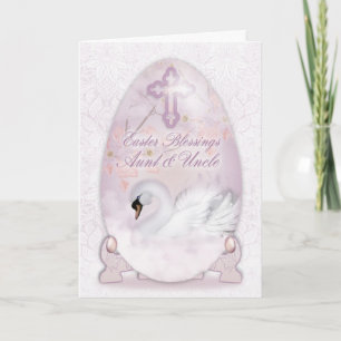 Aunt & Uncle, Easter Card With Decorated Egg, Swan
