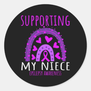 Aunt Uncle Men Women Purple Niece Support Epilepsy Classic Round Sticker