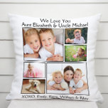 Aunt Uncle Photo Collage Cushion<br><div class="desc">Celebrate the best aunt and uncle with this custom photo collage white pillow. You can personalise with six family photos of nieces, nephews, family members, pets, etc., and customise the expression to "I Love You" or "We Love You, " and how they are addressed. You can also add the family...</div>
