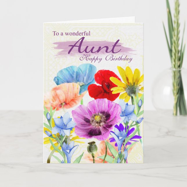 Aunt Watercolor Wild Flowers Birthday Card (Front)