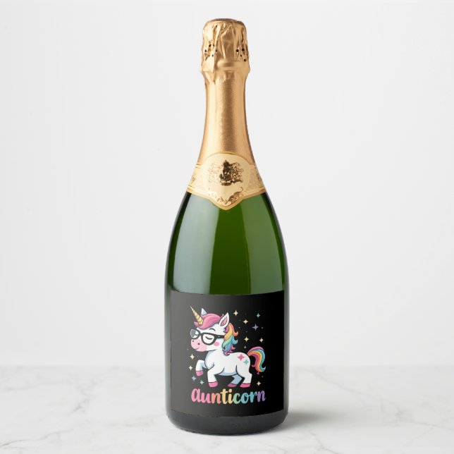 Aunticorn Aunty Dabbing Unicorn Auntie Aunt Christ Sparkling Wine Label (Front)