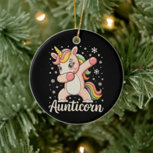 Aunticorn Dabbing Unicorn Auntie Christmas Xmas Ceramic Ornament