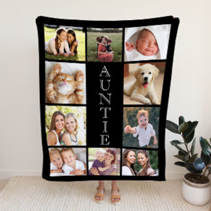 Auntie 10 Photo Collage Black Sherpa Blanket