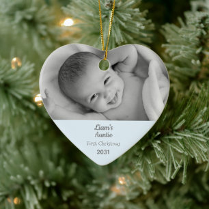 Auntie 1st Christmas Personalised Photo Heart Cer Ceramic Ornament