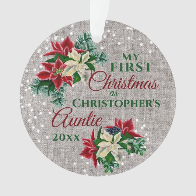 Auntie 1st Christmas Poinsettia Photo Ornament (Front)