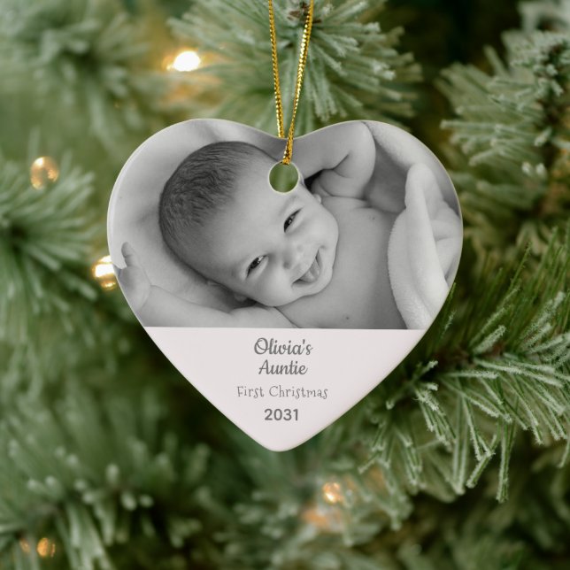 Auntie 1st ChristmasNiece Personalised Photo Heart Ceramic Ornament (Tree)