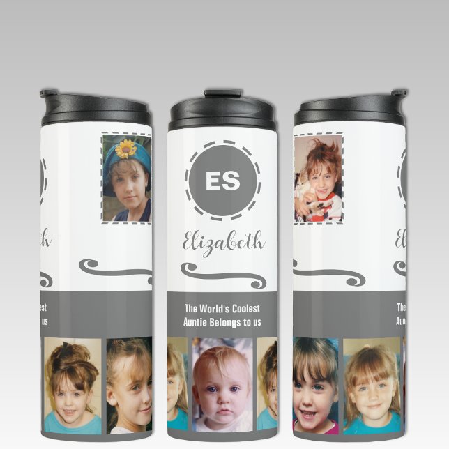 Auntie add a name photo collage white grey thermal tumbler (Creator Uploaded)