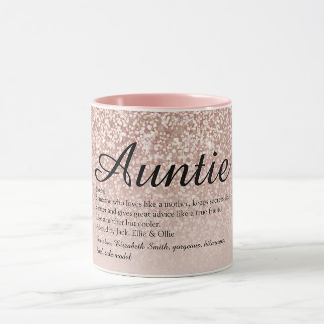 Auntie Aunt Definition Girly Rose Gold Glitter Mug (Center)