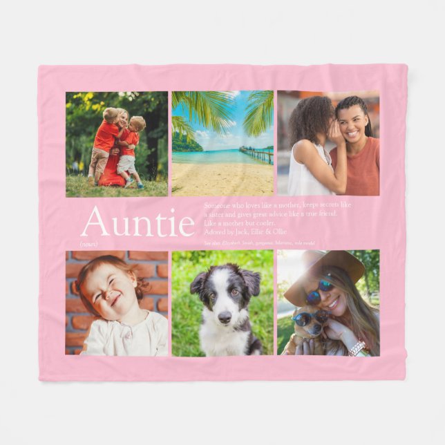 Auntie Aunt Definition Photo Collage Pink Fleece Blanket (Front (Horizontal))