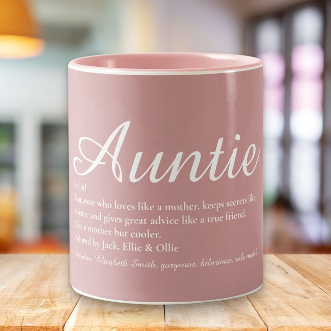 Auntie Aunt Script Definition Dusty Rose Pink Two-Tone Coffee Mug (Creator Uploaded)