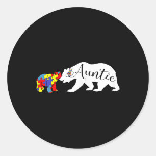 Auntie Bear Autism Awareness Month Aunt Women Niec Classic Round Sticker