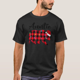 Auntie Bear Buffalo Red Plaid Lights Christmas Paj T-Shirt