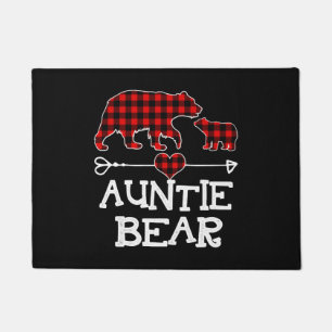 Auntie Bear Christmas Pajama Red Plaid Buffalo Fam Doormat
