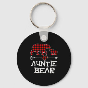 Auntie Bear Christmas Pajama Red Plaid Buffalo Fam Key Ring