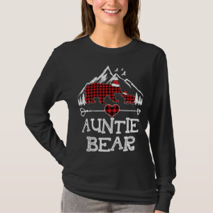 Auntie Bear Christmas Pajama Red Plaid Buffalo Fam T-Shirt