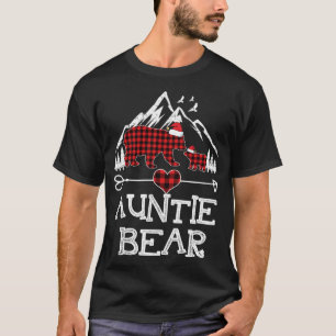 Auntie Bear Christmas Pajama Red Plaid Buffalo Fam T-Shirt
