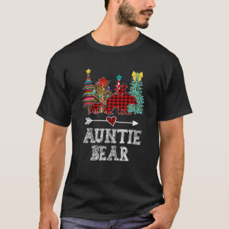 Auntie Bear Christmas Pajama Red Plaid Buffalo T-Shirt