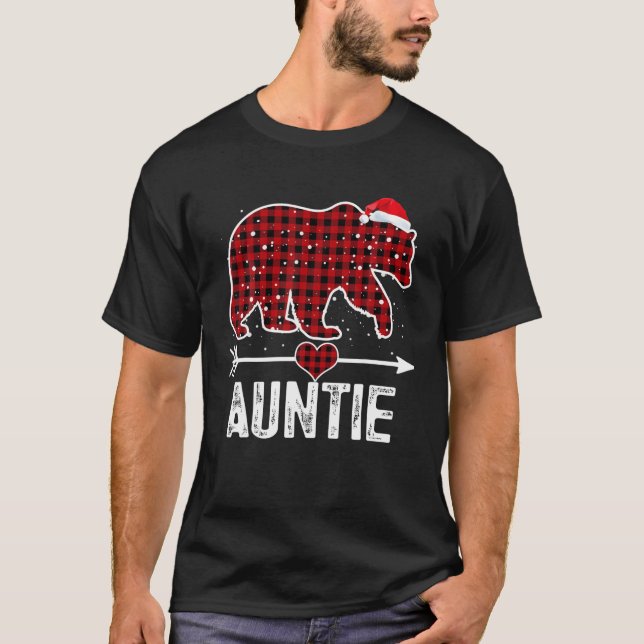Auntie Bear Christmas Pajama Red Plaid Matching Fa T-Shirt (Front)