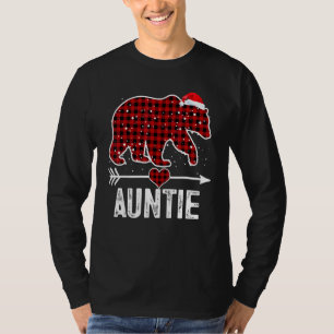Auntie Bear Christmas Pajama Red Plaid Matching Fa T-Shirt