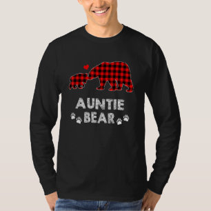 Auntie Bear Women Red Plaid Christmas Pajama Famil T-Shirt