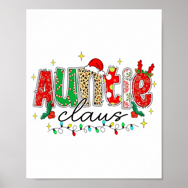Auntie Claus Aunt Christmas Lights Pajama Family M Poster (Front)