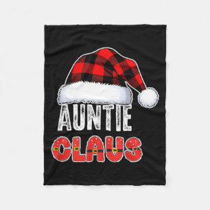 Auntie Claus Buffalo Plaid Red Santa Hat Christmas Fleece Blanket