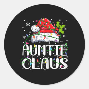 Auntie Claus Christmas Lights Pajama Family Matchi Classic Round Sticker