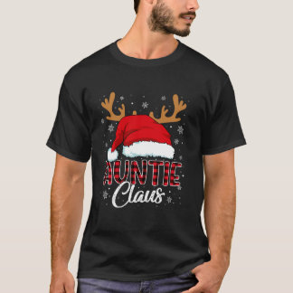 Auntie Claus Santa Hat Reindeer Red Plaid Matching T-Shirt