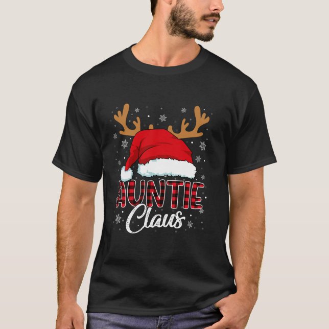 Auntie Claus Santa Hat Reindeer Red Plaid Matching T-Shirt (Front)