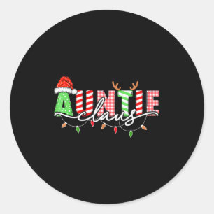 Auntie Claus Xmas Christmas Lights Pajama Family M Classic Round Sticker