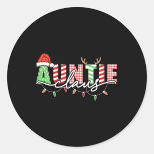 Auntie Claus Xmas Christmas Lights Pajama Family M Classic Round Sticker